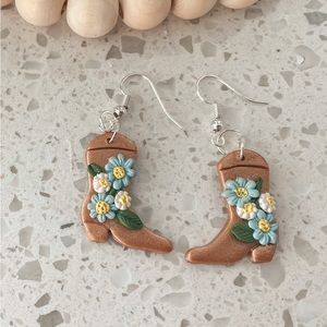 Floral Cowgirl Boots Dangle Earrings